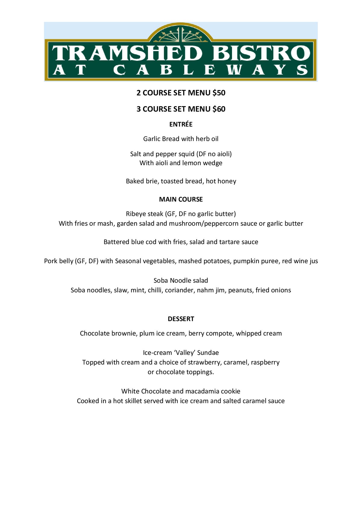 Set Menus - Cableways