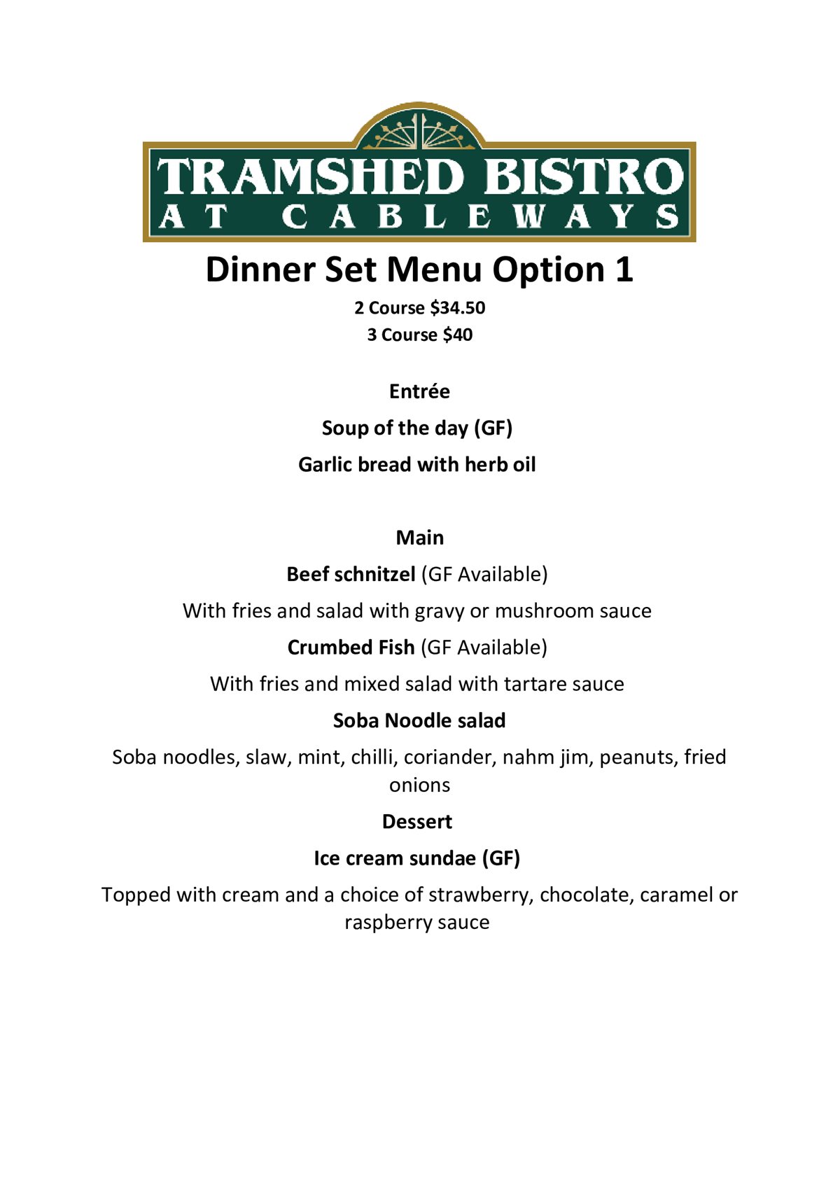 Set Menus - Cableways