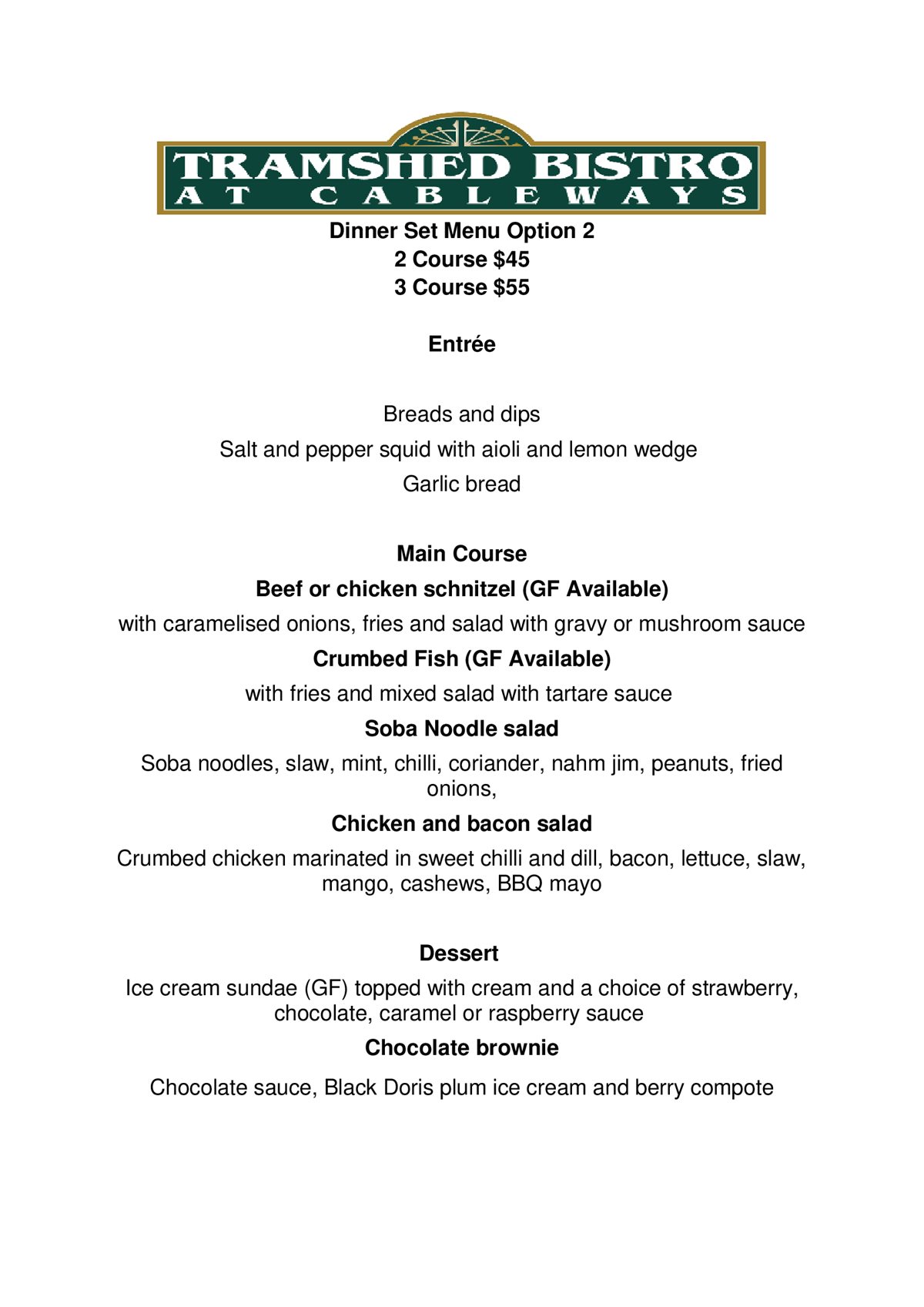 Set Menus - Cableways